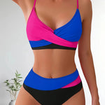 Bikini de Dos Piezas con Detalles en Bloques y Bandolera Cruzada