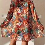 Conjunto de Bikini con Estampado Tropical y Kimono- 3 piezas