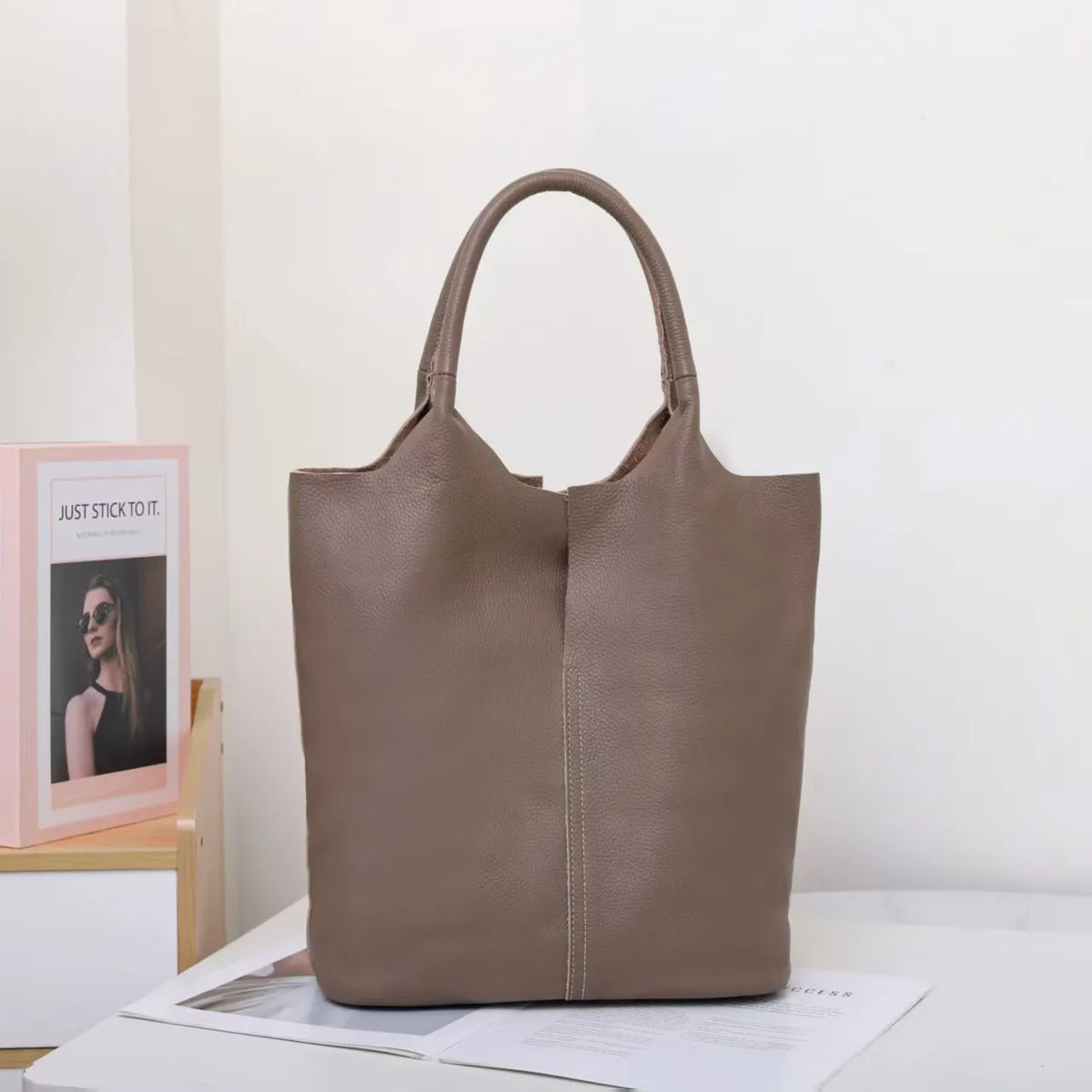 Bolso de mano de cuero genuino para mujer, bolso de mano de cuero vacuno suave para ir al trabajo, bolso de hombro, bolso de cubo grande para mujer, diseñador de lujo