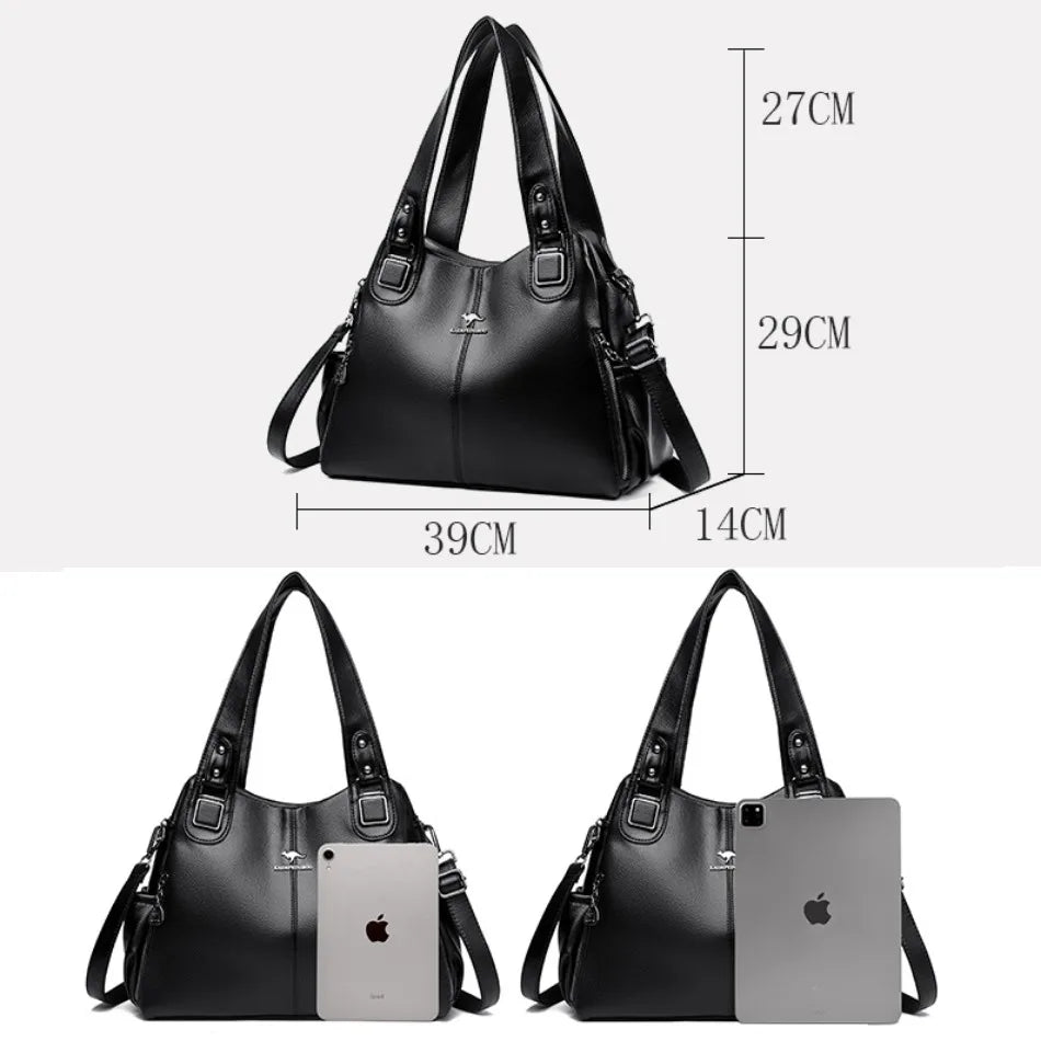 Bolsos de mano de cuero suave genuino para mujer, bolso grande de hombro informal, bolso de diseñador de lujo para mujer, bolso de gran capacidad, bolso principal caliente