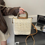 Bolso de playa bohemio de paja de verano para mujer, bandolera informal de gran capacidad hecha a mano con asa