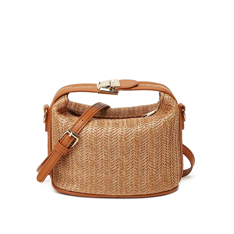 Yogodlns, bolso pequeño de paja de verano, bolso de hombro moderno, bolso cruzado de cubo tejido, bolso informal de playa junto al mar, bolso de mano con asa para niñas