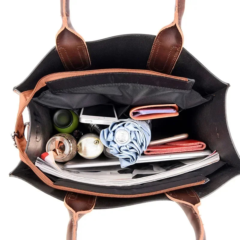 Bolsos de mano informales grandes de piel de aceite Vintage para mujer, bolsos de mano de alta calidad, bolso de hombro tipo bandolera, bolsos de mensajero