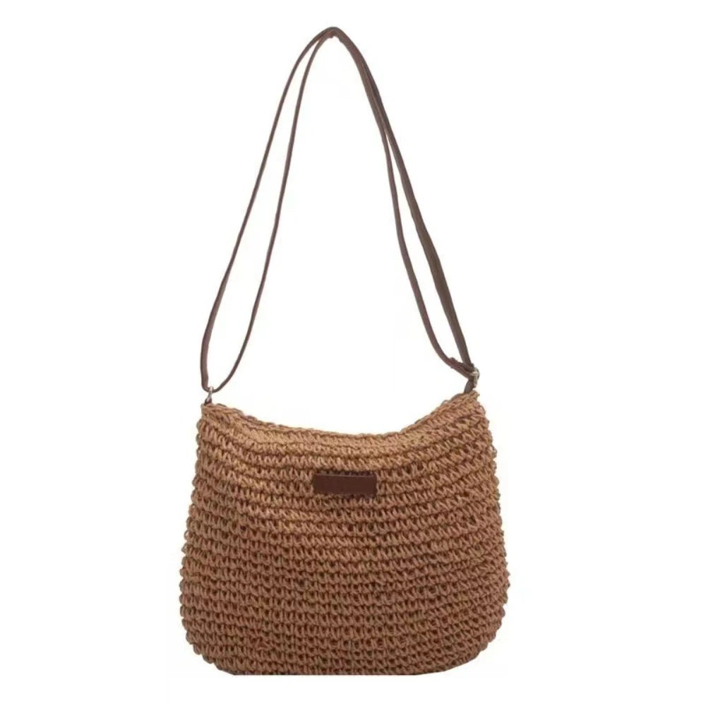 Bolso cruzado tejido de paja, bolso tejido de paja simple de un solo hombro, bolso de playa de vacaciones, bolso de mujer versátil