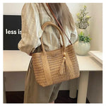 Bolso de mano tejido de paja para verano, bolso de mano de gran capacidad, bolsos versátiles de moda para mujer, bolsos de hombro informales para vacaciones de marca 2025