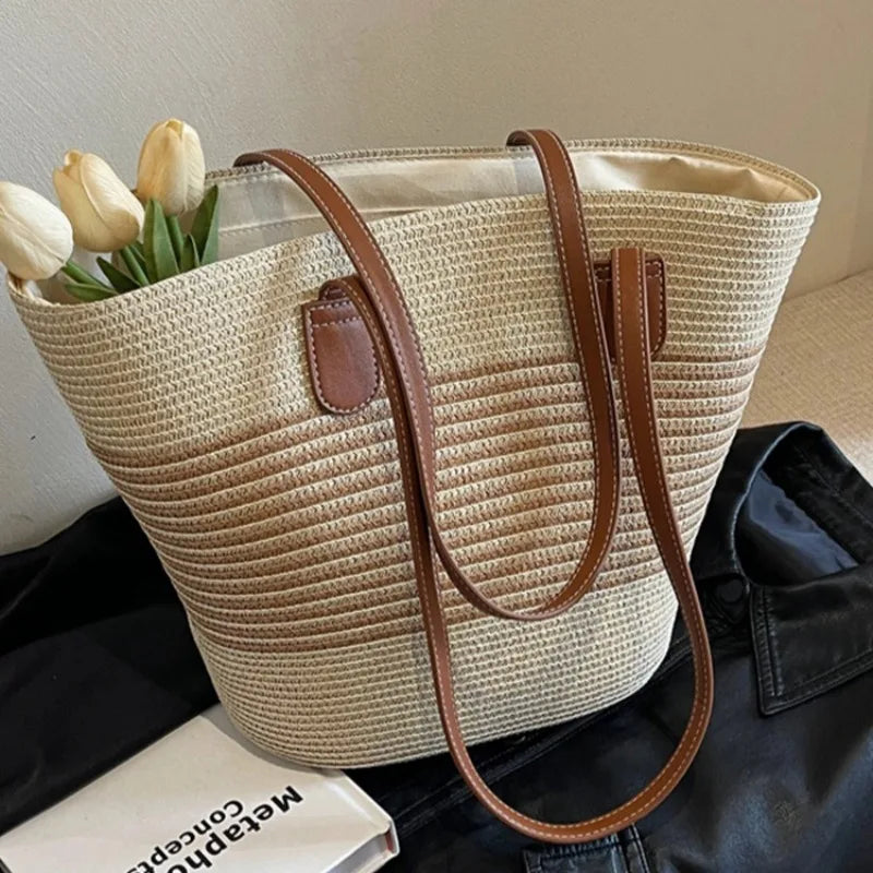 Bolso de paja para mujer, bolso de hombro de gran capacidad para playa, playa, viajes al aire libre, vacaciones, verano 2024