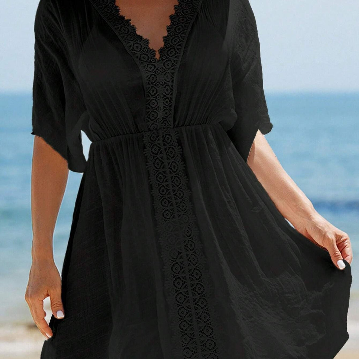 Vestido de playa con cuello en Vde patchwork