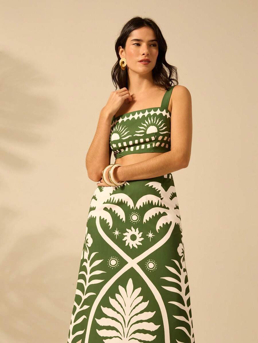 Set 2 Piezas Verde Boho: Top Cropped & Falda Coco Sol