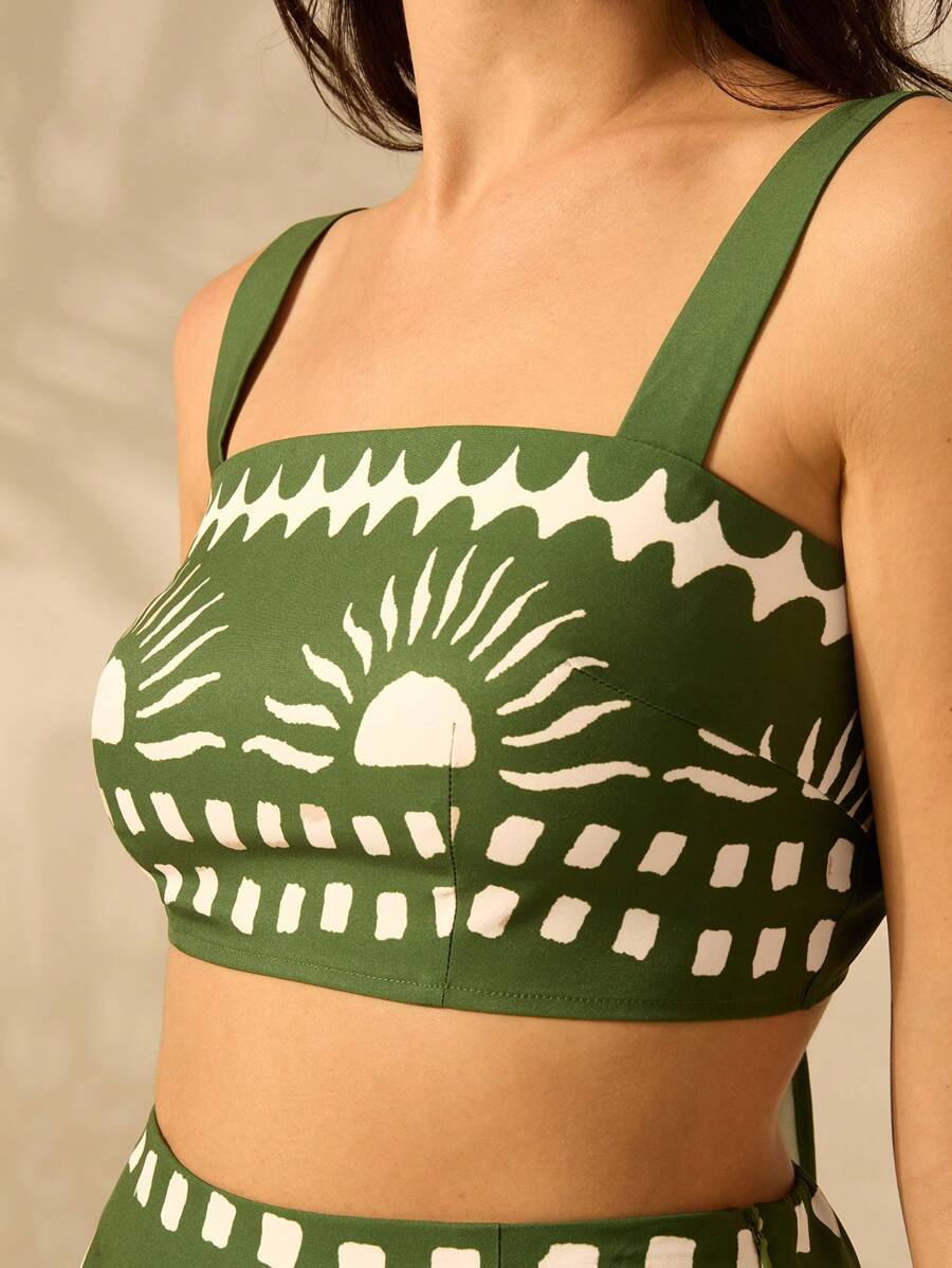 Set 2 Piezas Verde Boho: Top Cropped & Falda Coco Sol