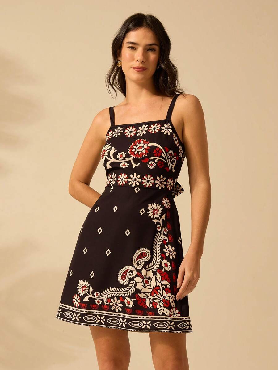 Vestido Mini Boho Negro Floral Azalea y Girasol