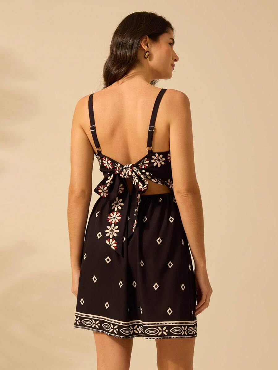 Vestido Mini Boho Negro Floral Azalea y Girasol