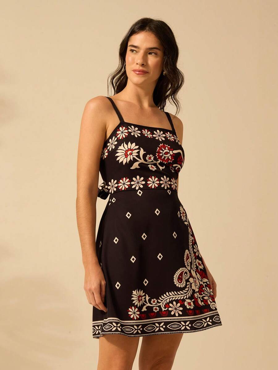 Vestido Mini Boho Negro Floral Azalea y Girasol