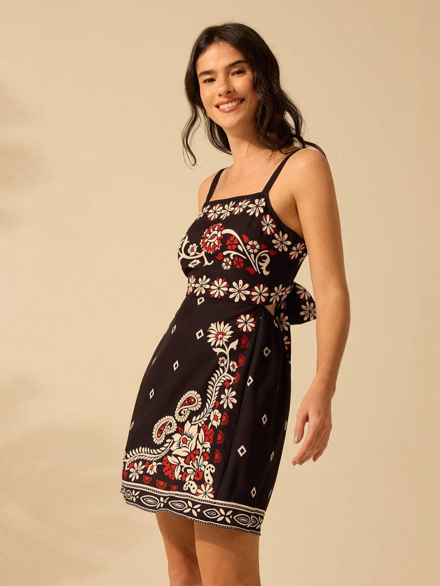Vestido Mini Boho Negro Floral Azalea y Girasol