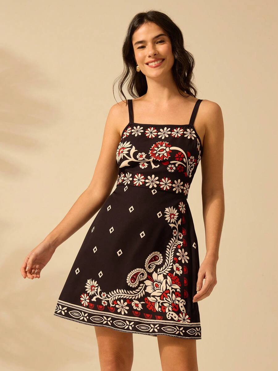 Vestido Mini Boho Negro Floral Azalea y Girasol