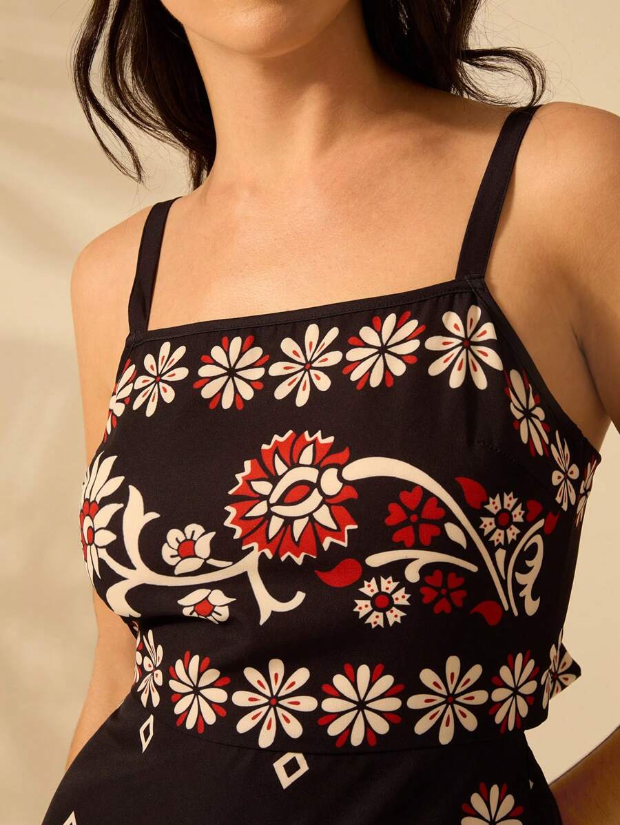 Vestido Mini Boho Negro Floral Azalea y Girasol