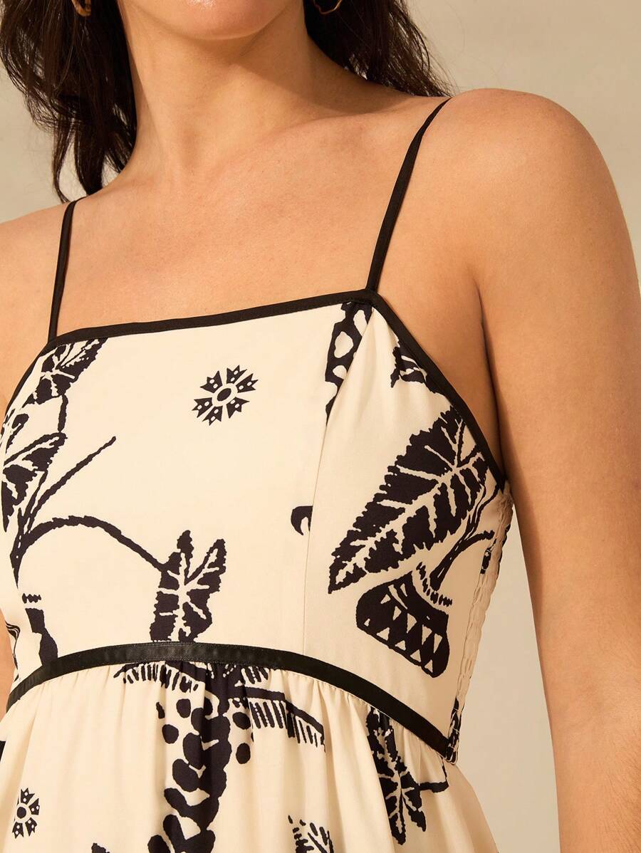 Vestido Largo Beige Boho con Leopardo, Piña y Coco Tropical