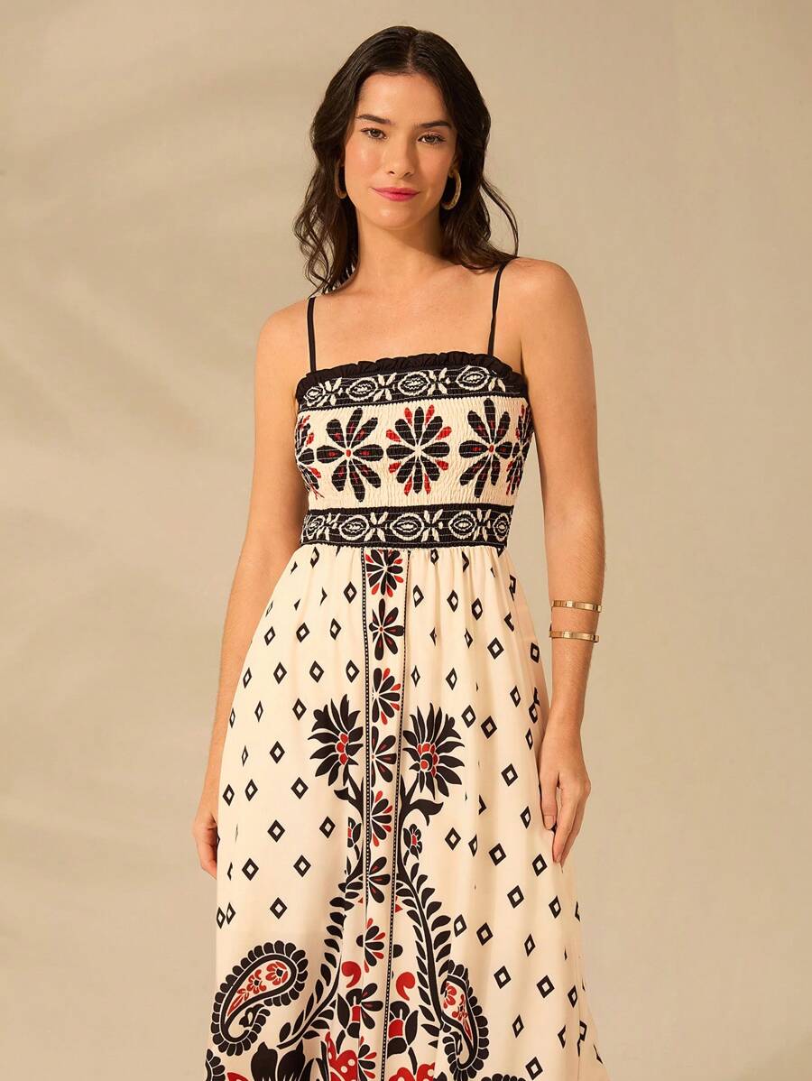 Vestido Largo Rododendro Floral Boho con Tirantes