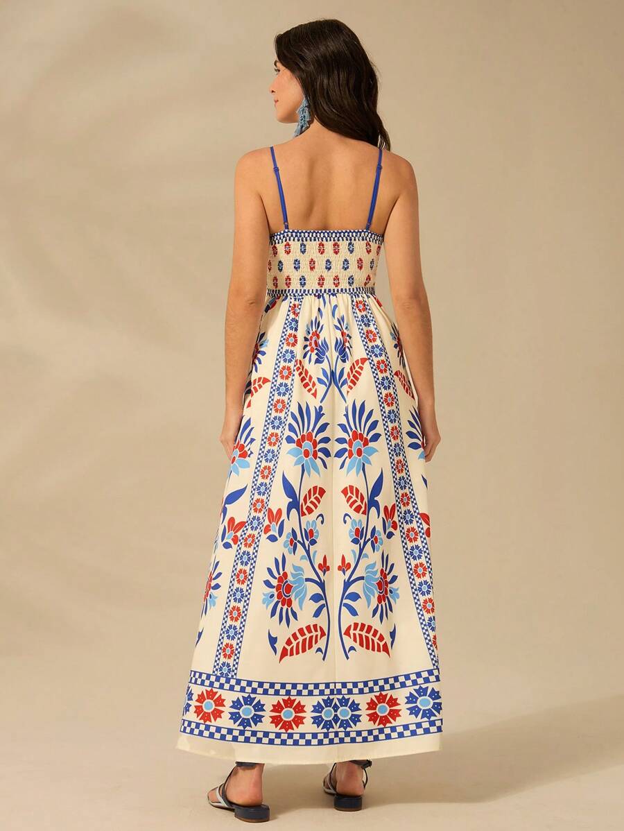Vestido Boho Espalda Abierta con Estampa Azalea y Selenípedo