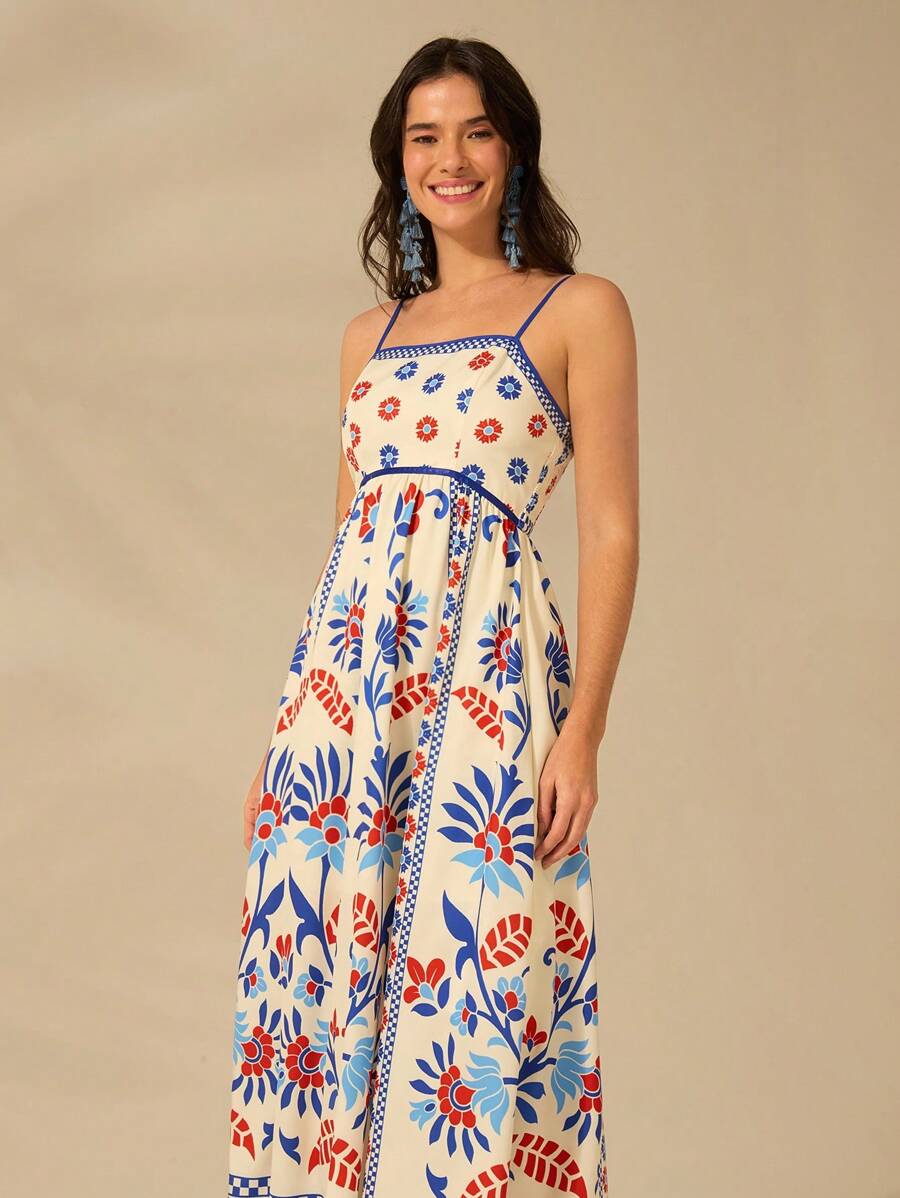 Vestido Boho Espalda Abierta con Estampa Azalea y Selenípedo