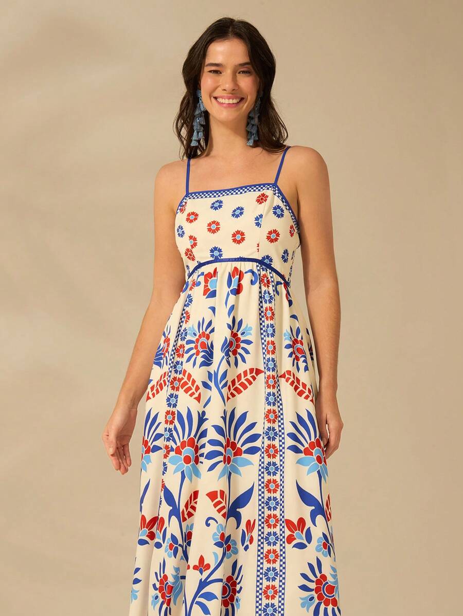 Vestido Boho Espalda Abierta con Estampa Azalea y Selenípedo