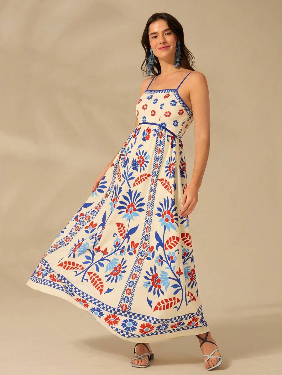Vestido Boho Espalda Abierta con Estampa Azalea y Selenípedo