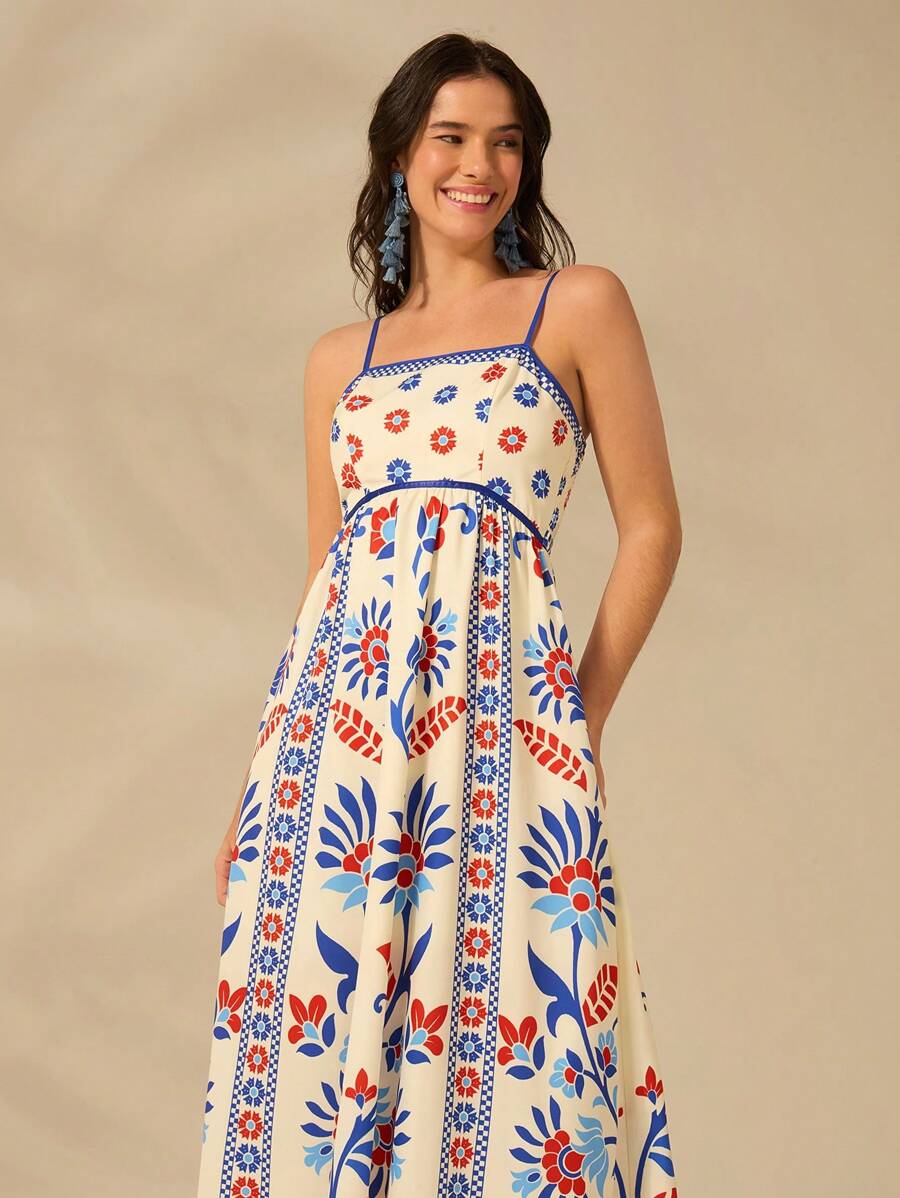 Vestido Boho Espalda Abierta con Estampa Azalea y Selenípedo
