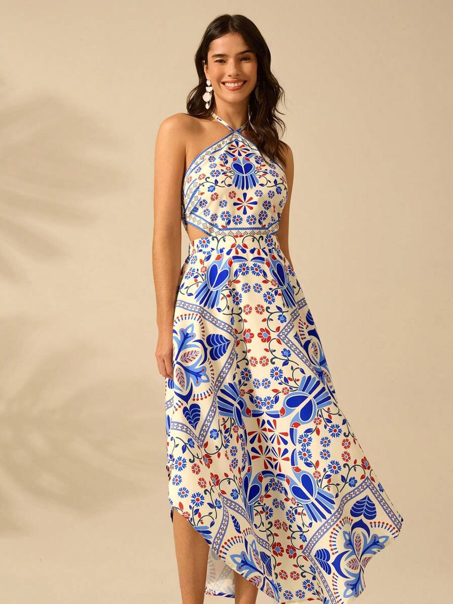 Vestido Largo Tropical Halter Selenípedo & Azalea