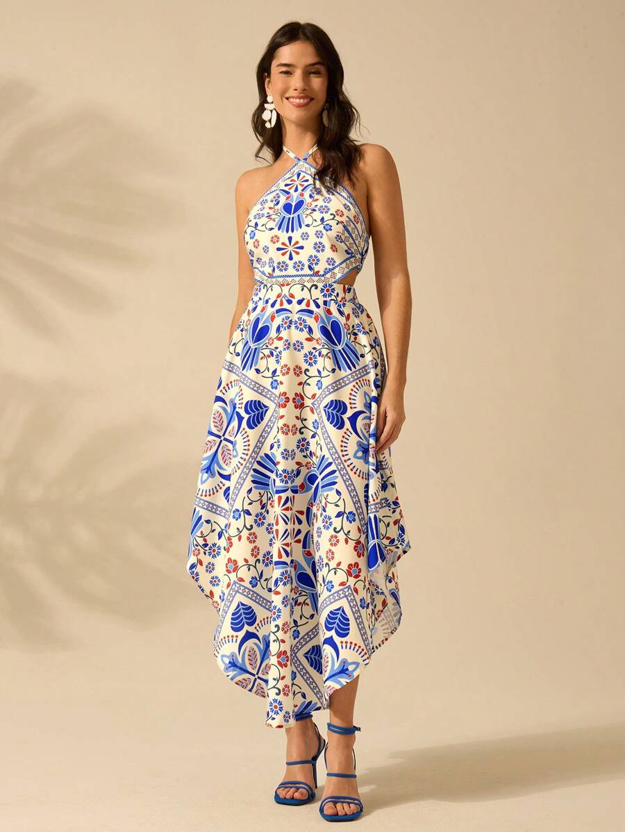 Vestido Largo Tropical Halter Selenípedo & Azalea