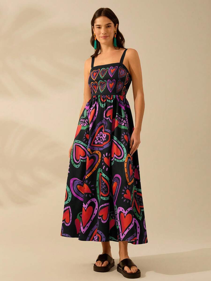 Vestido Boho Sin Mangas con Palmas Tropicales y Mar
