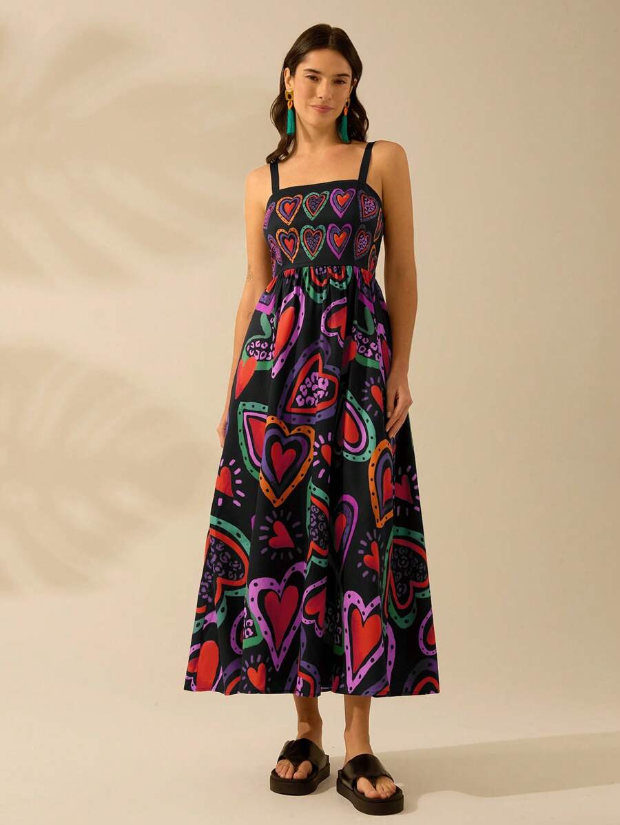 Vestido Boho Sin Mangas con Palmas Tropicales y Mar