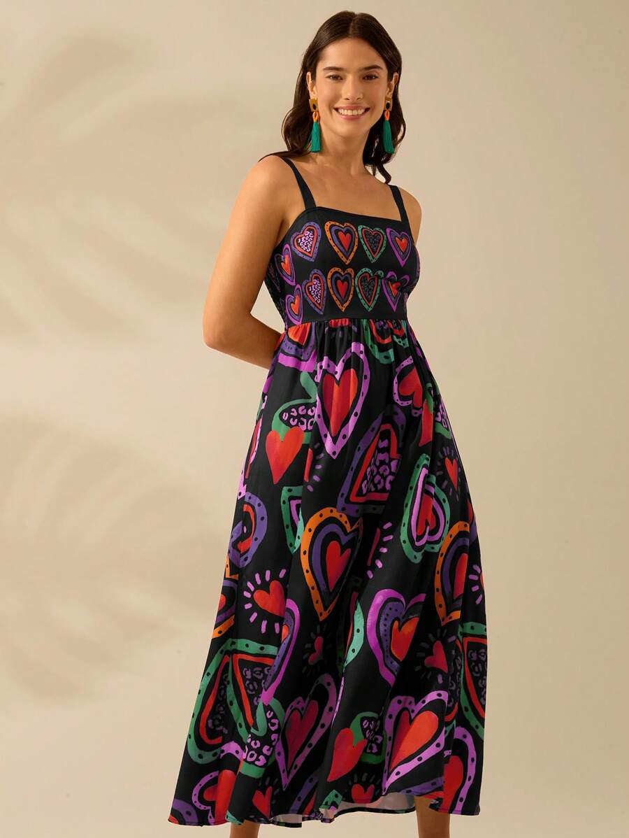 Vestido Boho Sin Mangas con Palmas Tropicales y Mar