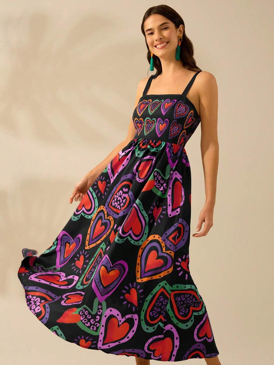 Vestido Boho Sin Mangas con Palmas Tropicales y Mar