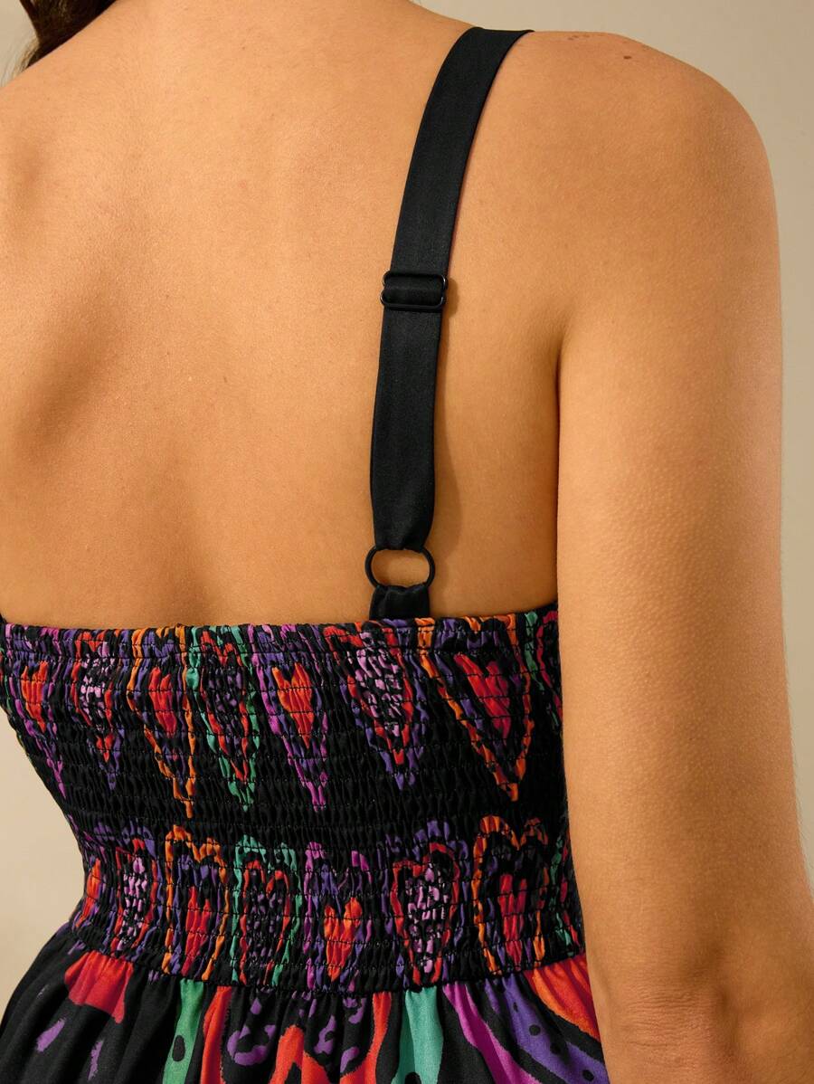 Vestido Boho Sin Mangas con Palmas Tropicales y Mar