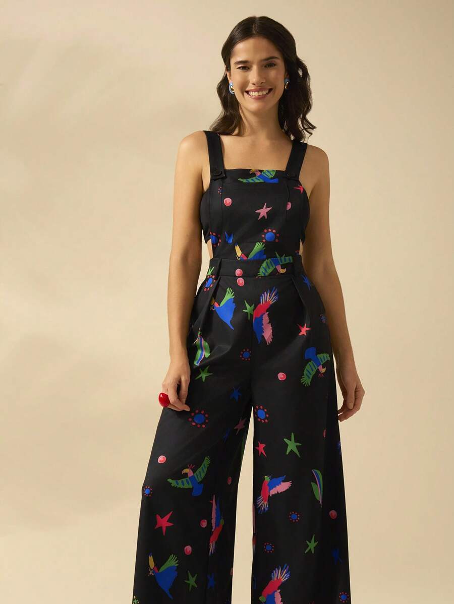 Mono Negro Tropical con Pájaros Boho
