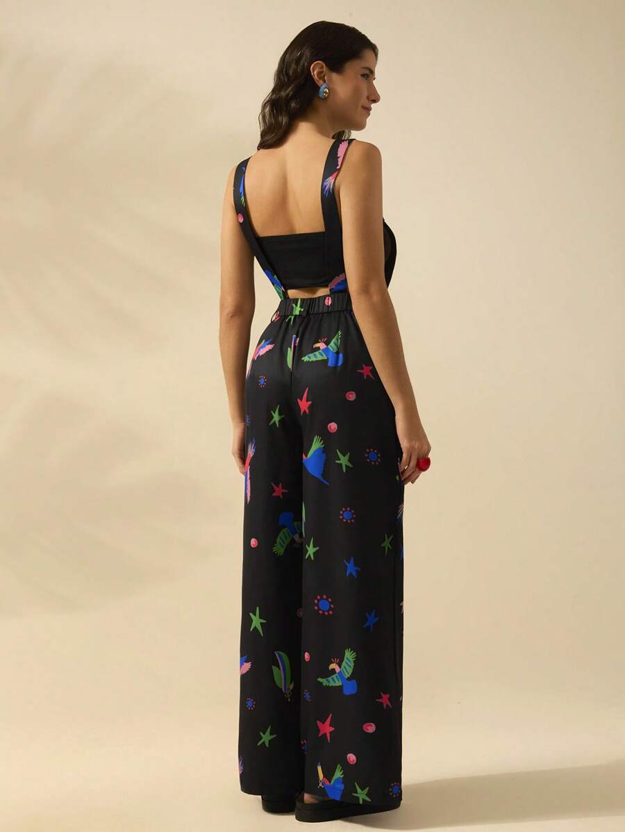 Mono Negro Tropical con Pájaros Boho