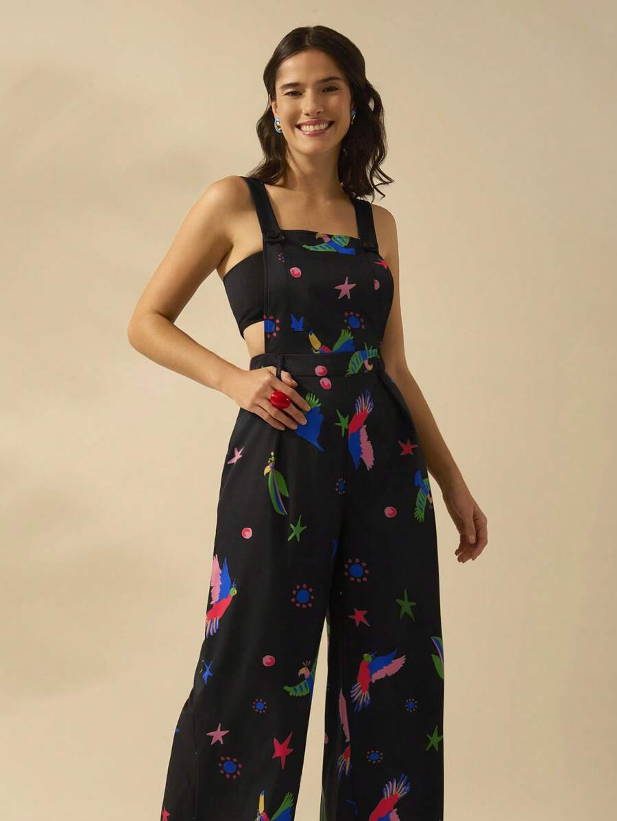 Mono Negro Tropical con Pájaros Boho