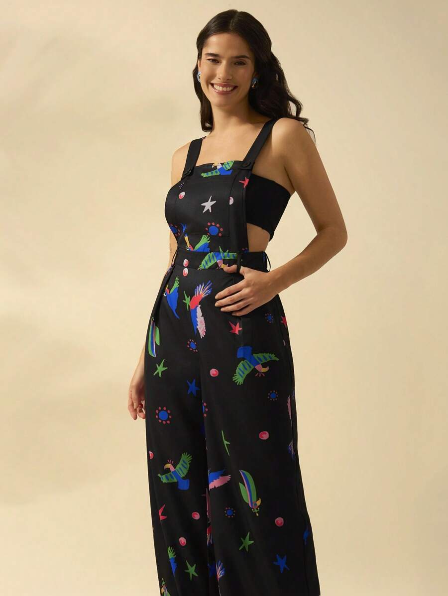 Mono Negro Tropical con Pájaros Boho