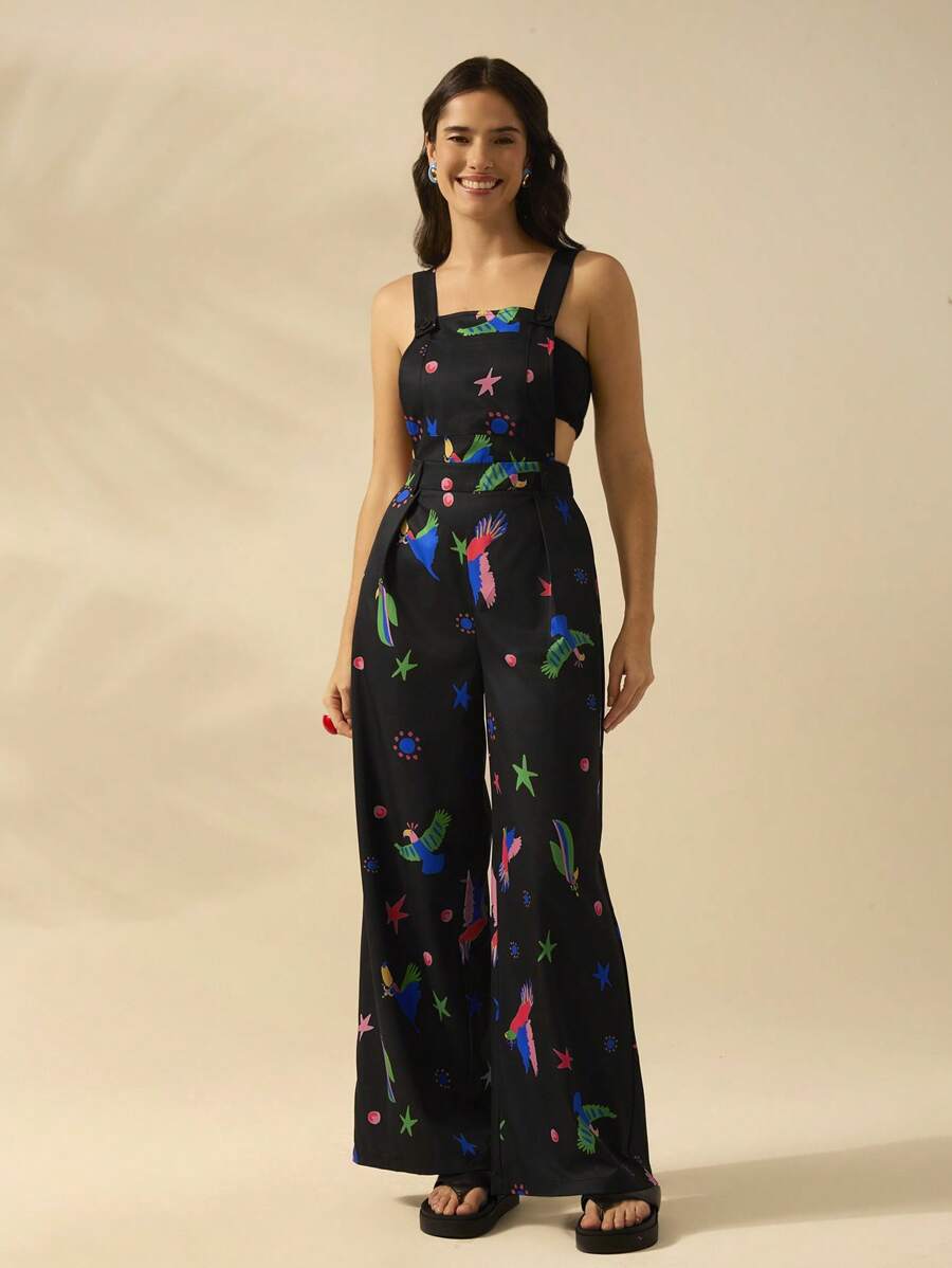 Mono Negro Tropical con Pájaros Boho