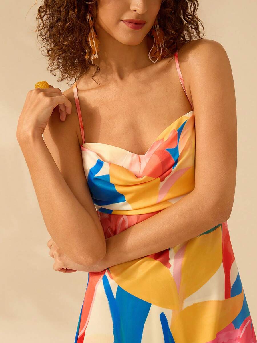 Vestido Largo Boho Plantas Coloridas con Lazo Espalda
