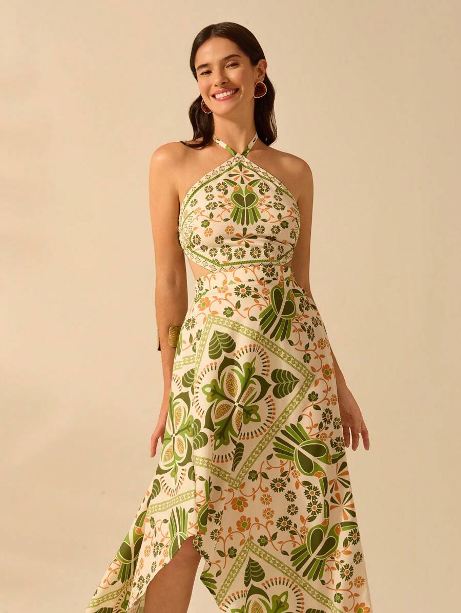 Vestido Largo Tropical Halter Selenípedo & Azalea