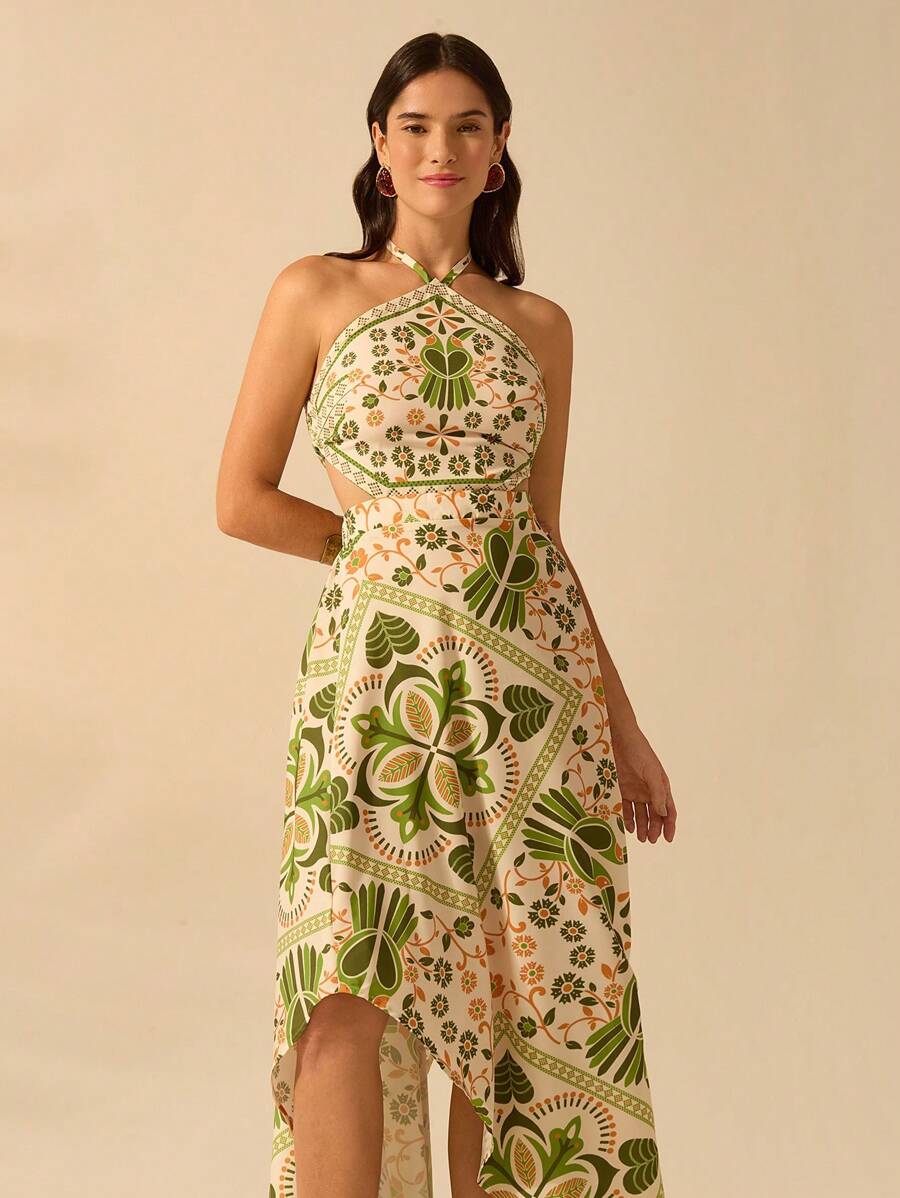 Vestido Largo Tropical Halter Selenípedo & Azalea