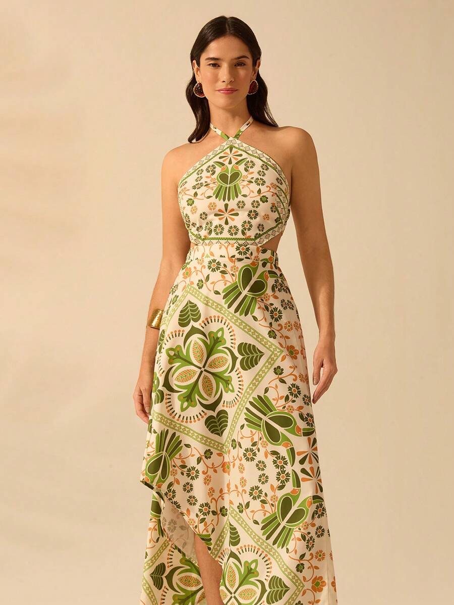 Vestido Largo Tropical Halter Selenípedo & Azalea