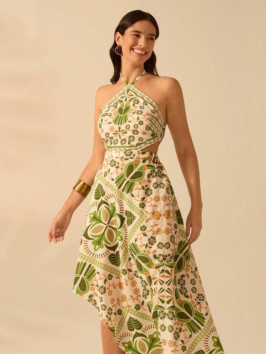 Vestido Largo Tropical Halter Selenípedo & Azalea