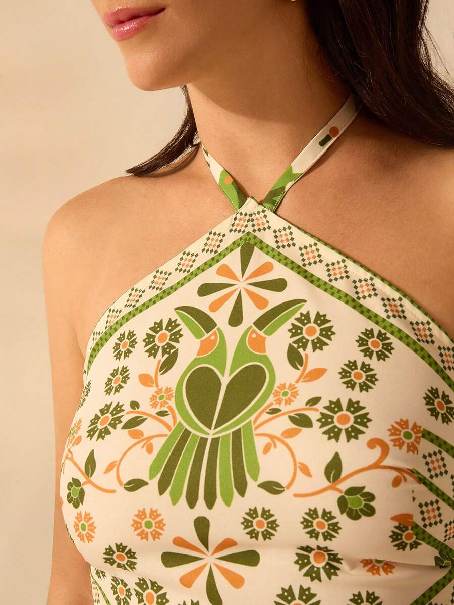 Vestido Largo Tropical Halter Selenípedo & Azalea