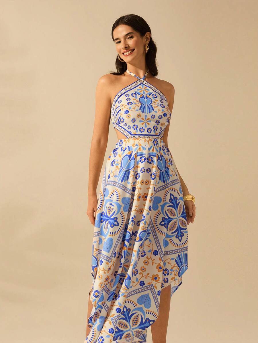 Vestido Largo Tropical Halter Selenípedo & Azalea