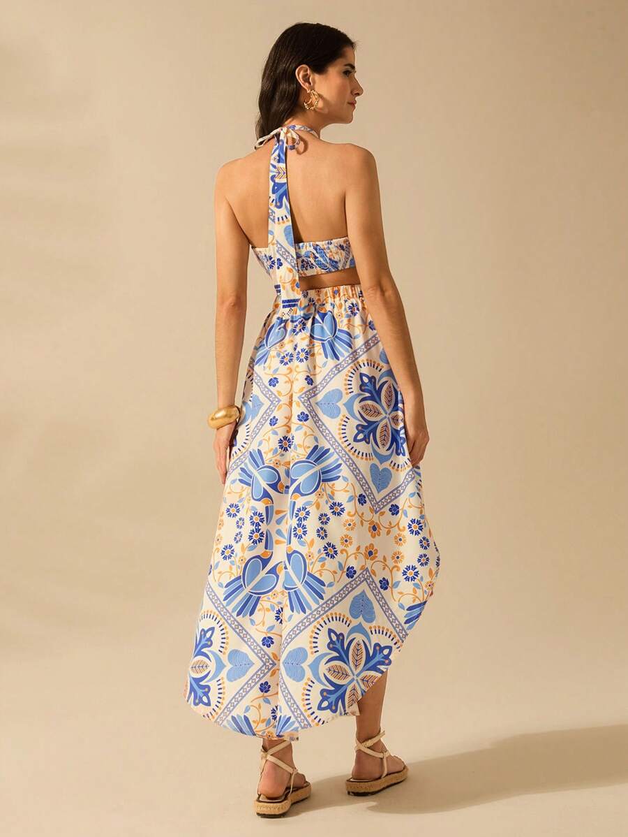 Vestido Largo Tropical Halter Selenípedo & Azalea