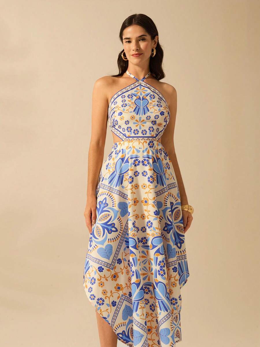 Vestido Largo Tropical Halter Selenípedo & Azalea