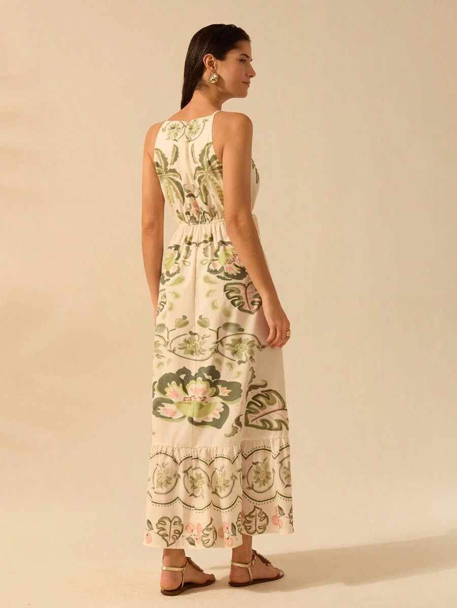 Vestido Corto Boho Hibisco, Coqueiro & Snake Plant