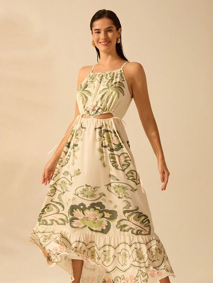 Vestido Corto Boho Hibisco, Coqueiro & Snake Plant