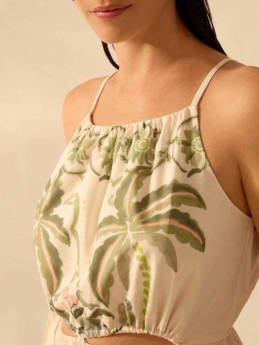 Vestido Corto Boho Hibisco, Coqueiro & Snake Plant